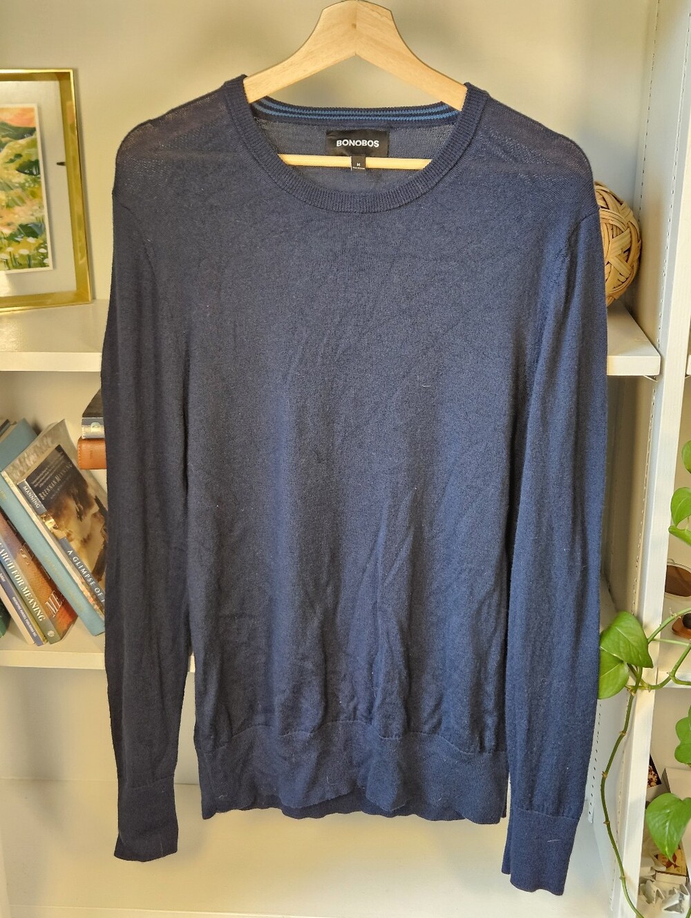 Bonobos Men's Extra Fine Merino Wool Crewneck Long Sleeve Layer Navy Blue Size M
